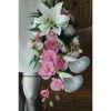 Bouquet mariée tombant rose clair et blanc Lys, Arums, orchidées