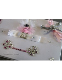 LIVRE D'OR COULEUR BLANC & ROSE AVEC STRASS, PAPILLONS 2