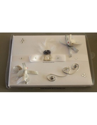 LIVRE D'OR COULEUR BLANC & GRIS ARGENTE AVEC STRASS, COLOMBES