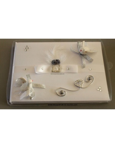 LIVRE D'OR COULEUR BLANC & GRIS ARGENTE AVEC STRASS, COLOMBES