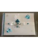 LIVRE D\'OR COULEUR BLANC & TURQUOISE AVEC STRASS, PAPILLONS