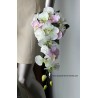 Bouquet mariage cascade ivoire et rose tendre avec roses, perles...