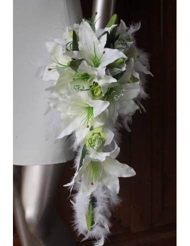 Bouquet de Mariée Blanc Tombant thème Anis ou Or avec des plumes