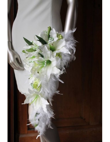 Bouquet de Mariée Blanc Tombant thème Anis plumes