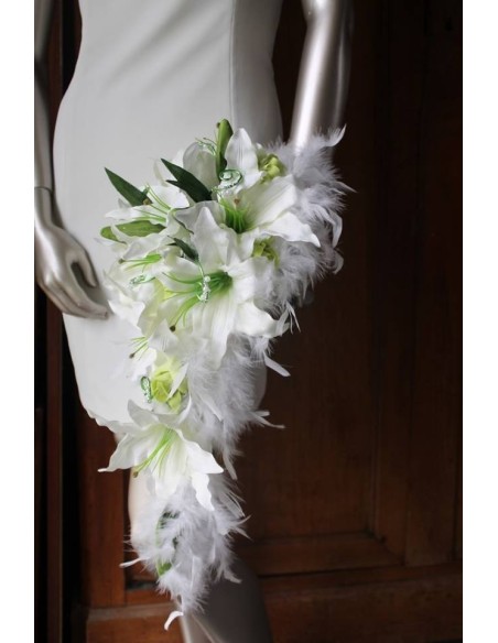 Bouquet de Mariée Blanc Tombant thème Anis plumes