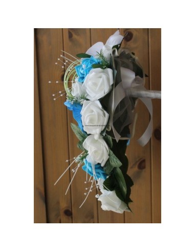 Bouquet de mariage Tombant thème Roses, Orchidées Blanc et Bleu
