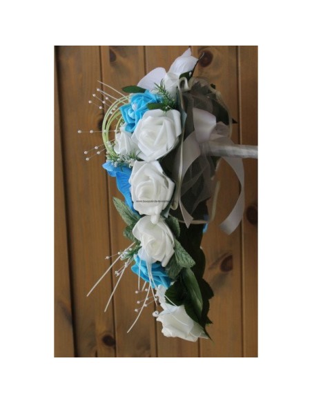 Bouquet de mariage Tombant thème Roses, Orchidées Blanc et Bleu