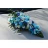 Décoration voiture mariage bleu, turquoise avec roses, orchidées...