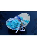 Coussin d\'alliances coquillage mariage thème mer bleu et turquoise