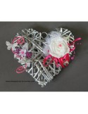 Coussin d\'alliances mariage cœur argent fuchsia et papillons