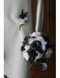 Bouquet de Mariée noir et blanc avec roses, perles, strass en PROMO 2