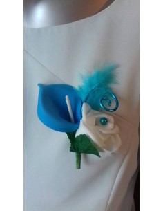 Bouquet Mariée Rond arums turquoise fait main 2