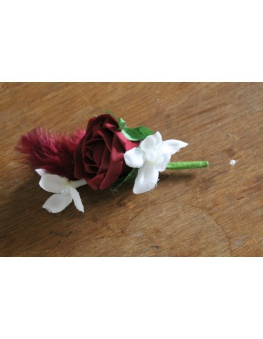 Bouquet de mariée Bordeaux re-tombant avec Lys, Roses, Plumes