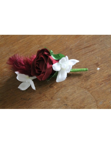 Bouquet de mariée Bordeaux re-tombant avec Lys, Roses, Plumes