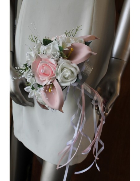 BOUQUET de MARIÉE ROND THÈME PARADIS FAIT MAIN AVEC des ROSES ET ARUMS