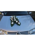 Déco voiture de mariage thème chocolat avec des roses