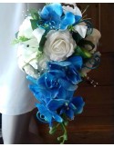 Bouquet de mariage Tombant Roses, Orchidées Blanc Turquoise