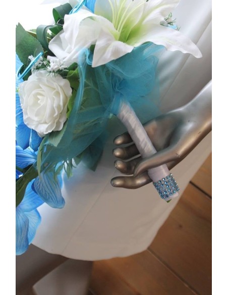 Bouquet de mariage Tombant Roses, Orchidées Blanc Turquoise