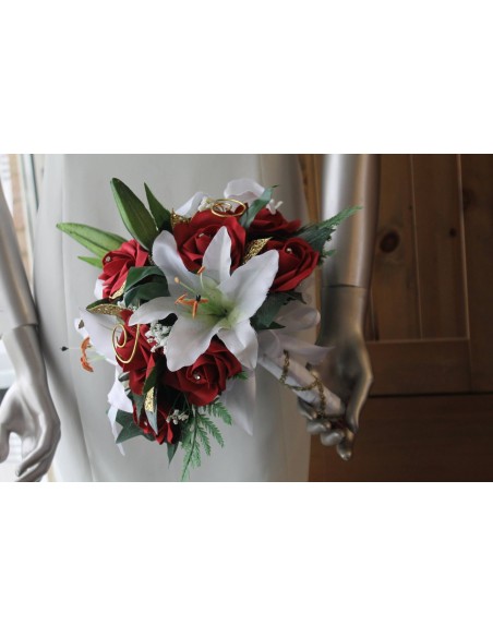 Bouquet de Mariée Exceptionnel avec des roses, lys, perles, gemmes