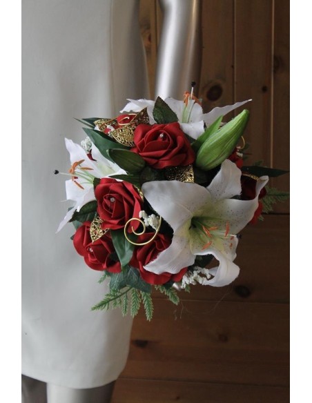 Bouquet de Mariée Exceptionnel avec des roses, lys, perles, gemmes