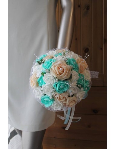 Bouquet de mariage pastel verte menthe et champagne perlé