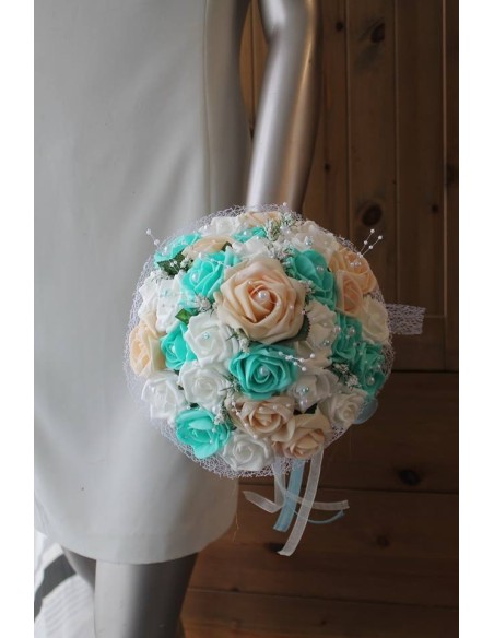 Bouquet de mariage pastel verte menthe et champagne perlé