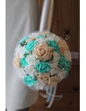 Bouquet de mariage pastel verte menthe et champagne perlé