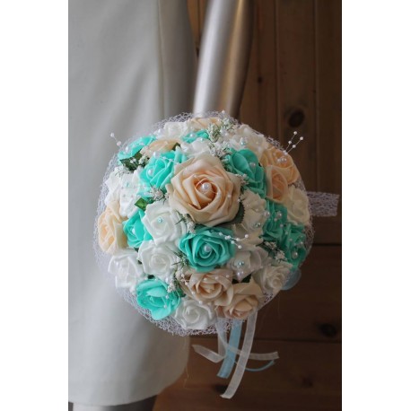 Bouquet mariage pastel verte menthe et pêche perlé