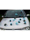 Décoration voiture mariage turquoise gris argenté papillon