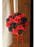 Bouquet de mariée Rond Rouge et Noir orné des perles et strass