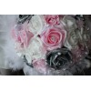 Bouquet Mariée Roses Blanc, Rose, Argent et Plumes