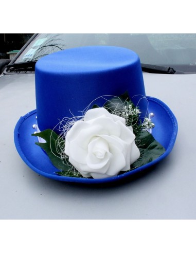 Chapeau et voile pour la voiture de mariage couleur bleu royal