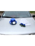 Chapeau et voile pour la voiture de mariage couleur bleu royal