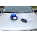 Chapeau et voile pour la voiture de mariage couleur bleu royal
