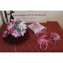 Bouquet mariée, boutonnière, coussin d'alliances et peigne cheveux Fuchsia
