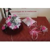 Bouquet mariée, boutonnière, coussin d'alliances et peigne cheveux Fuchsia