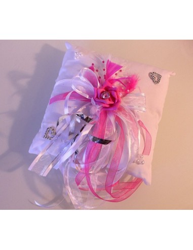 Bouquet mariée, boutonnière, coussin d'alliances et peigne cheveux Fuchsia