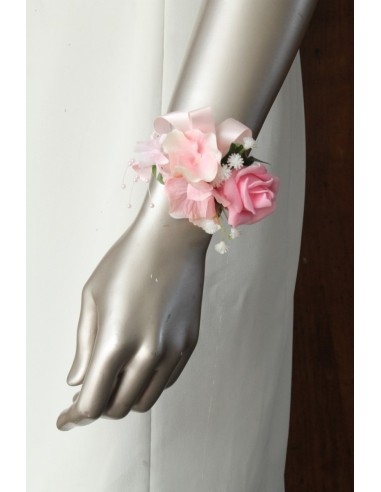 Bracelet de fleurs mariage rose hortensia rose clair