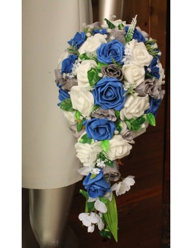 Bouquet mariage retombant style Bleu Royale et Gris