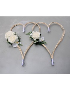 Décoration voiture pour mariage type Cœurs avec Perles & Roses 2