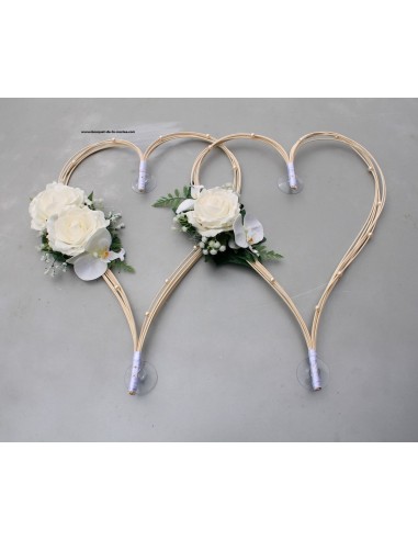 Décoration voiture pour mariage type Cœurs avec Perles & Roses