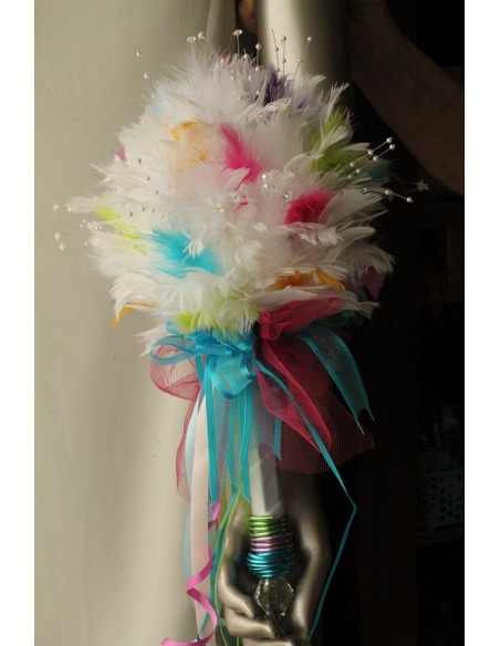 Bouquet de mariée arc en ciel plumes et perles fait main