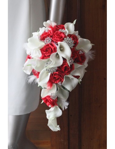 Bouquet Mariée tombant BIJOUX blanc et rouge