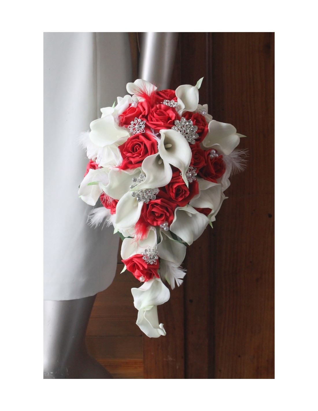 Bouquet Mariée tombant BIJOUX blanc et rouge