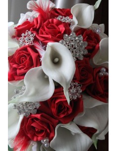 Bouquet Mariée tombant BIJOUX blanc et rouge 2