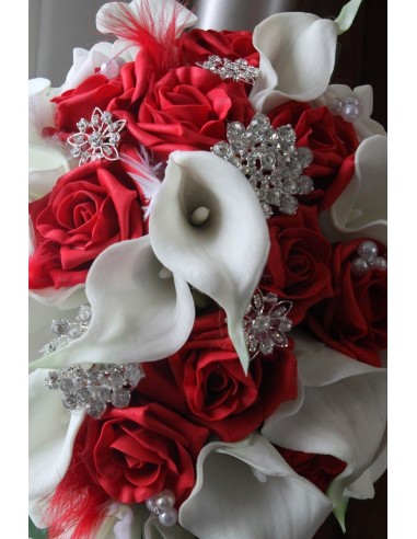 Bouquet Mariée tombant BIJOUX blanc et rouge