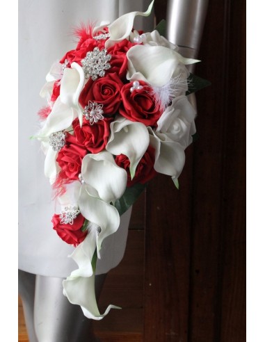 Bouquet Mariée tombant BIJOUX blanc et rouge