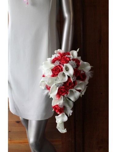 Bouquet Mariée tombant BIJOUX blanc et rouge