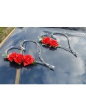 Décoration voiture mariage coeurs gris argenté et rouge!