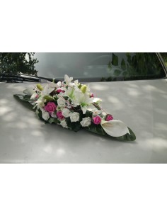 PROMO DU JOUR Gerbe de voiture de mariage couleur blanc, fuchsia